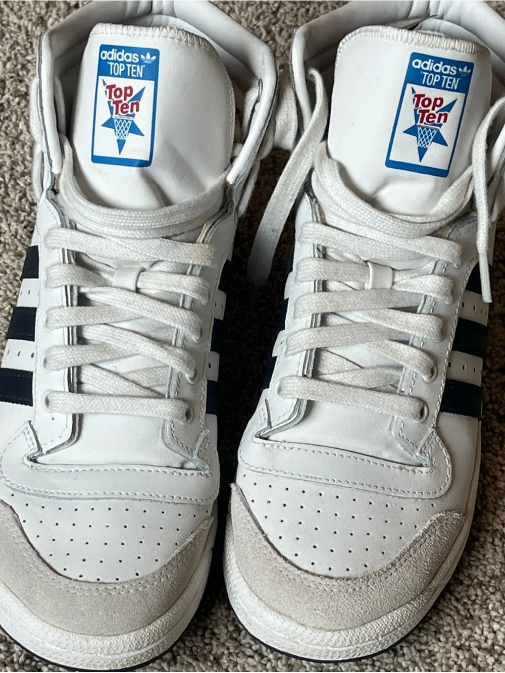 adidas White and Navy Top Ten High-Top Sneakers